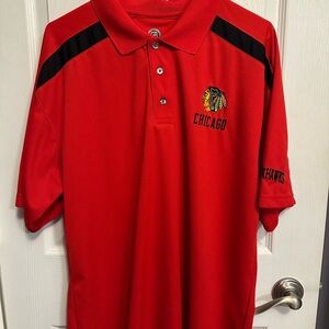 Chicago Blackhawks NHL Red and Black Polo Shirt with Shoulder Accents